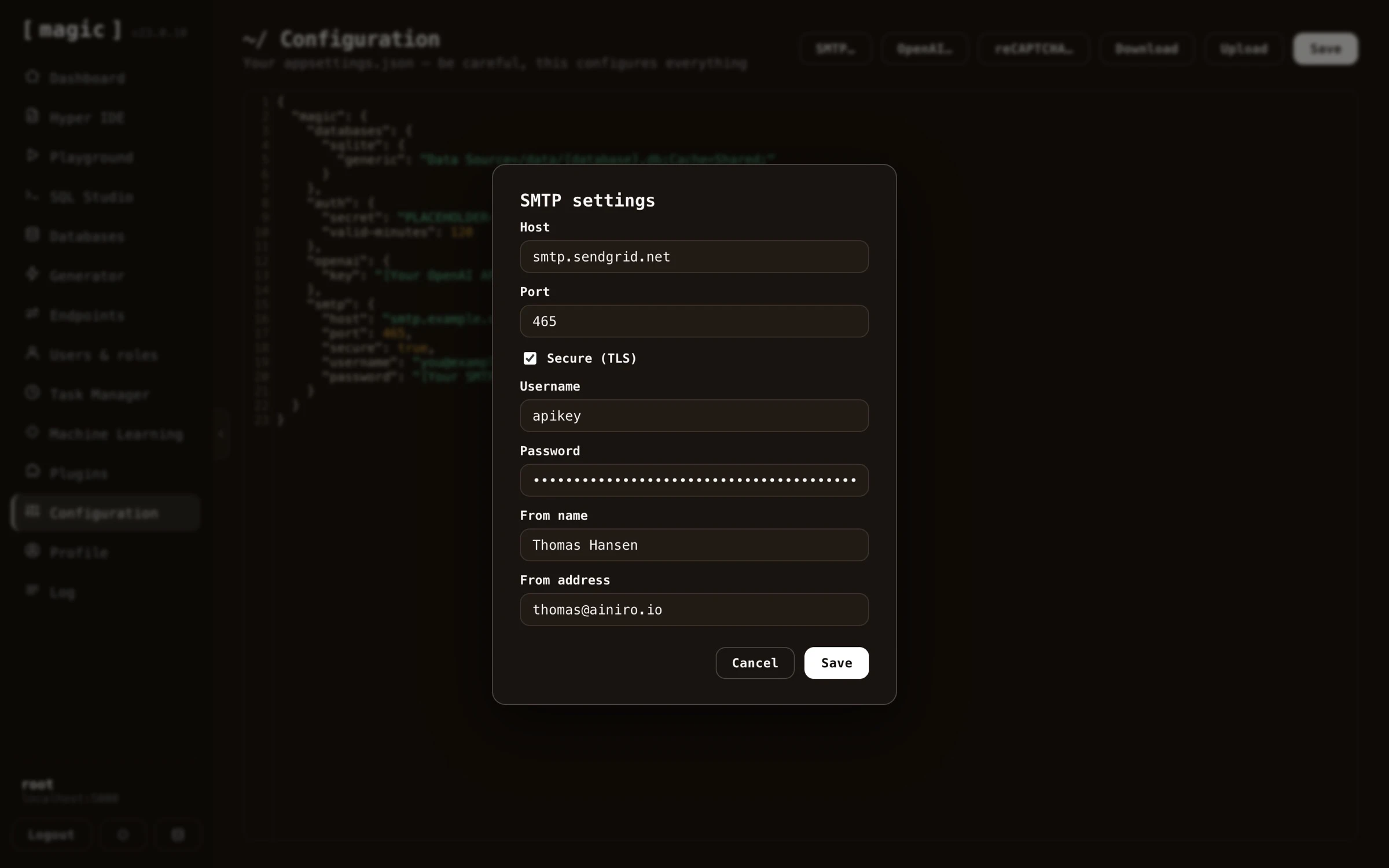 Screenshot of configuring your SMTP settings
