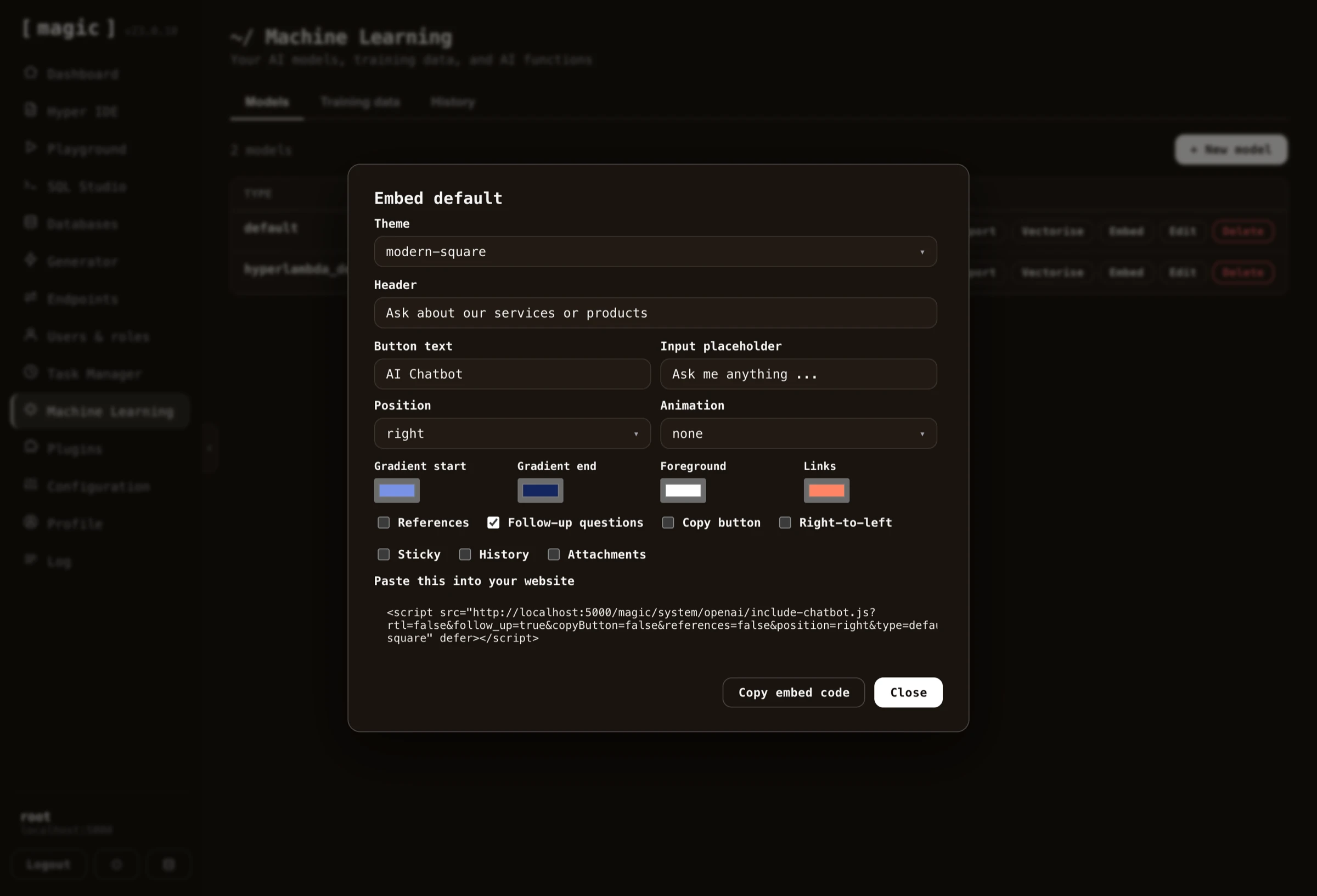 Creating a custom theme and embedding it