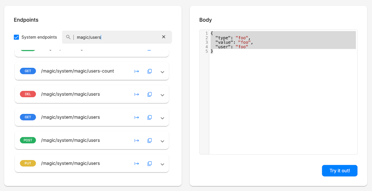 Managing users from the Endpoints component