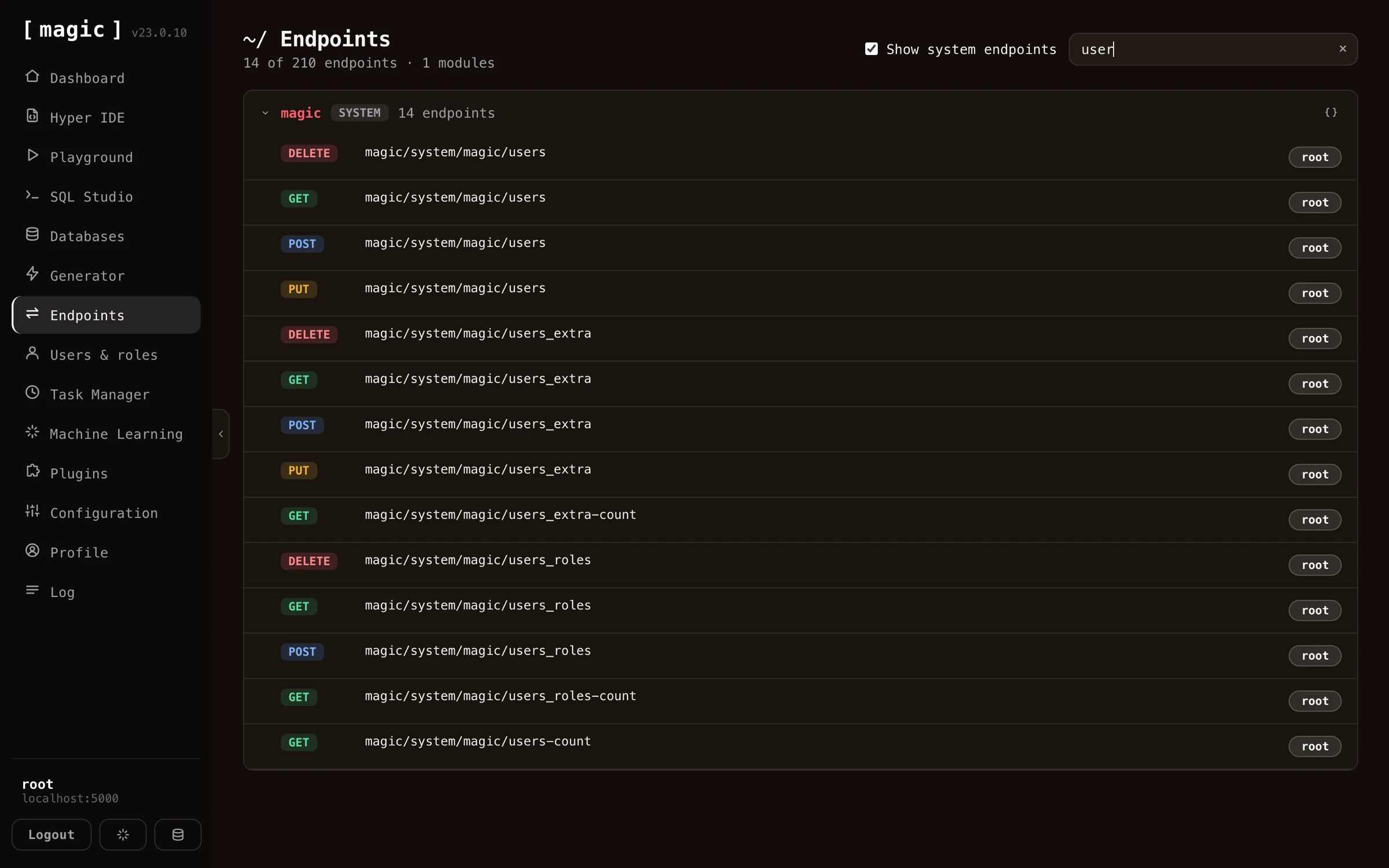 Managing users from the Endpoints component