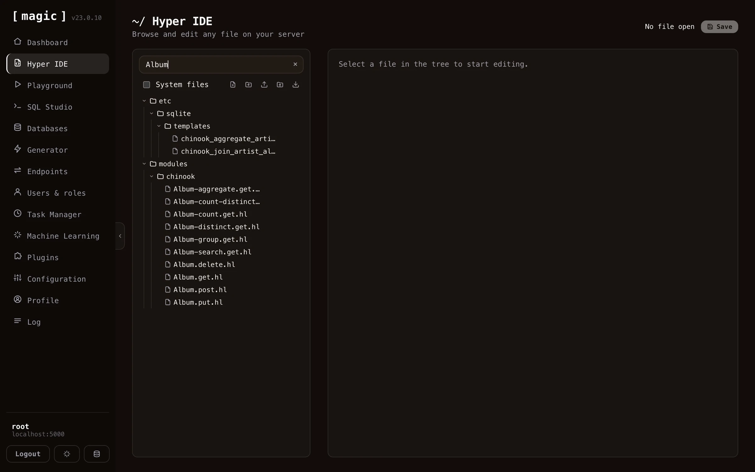 Screenshot of the generated endpoint files in Hyper IDE, one file per endpoint type