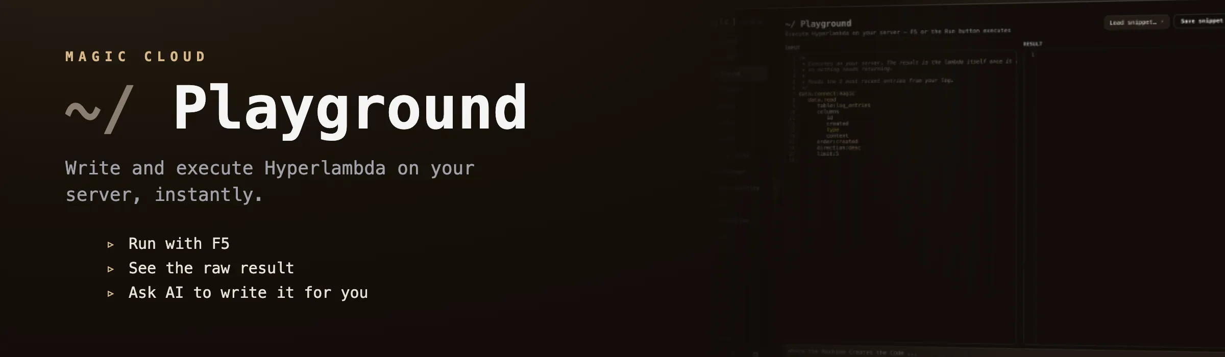 The Hyperlambda Playground