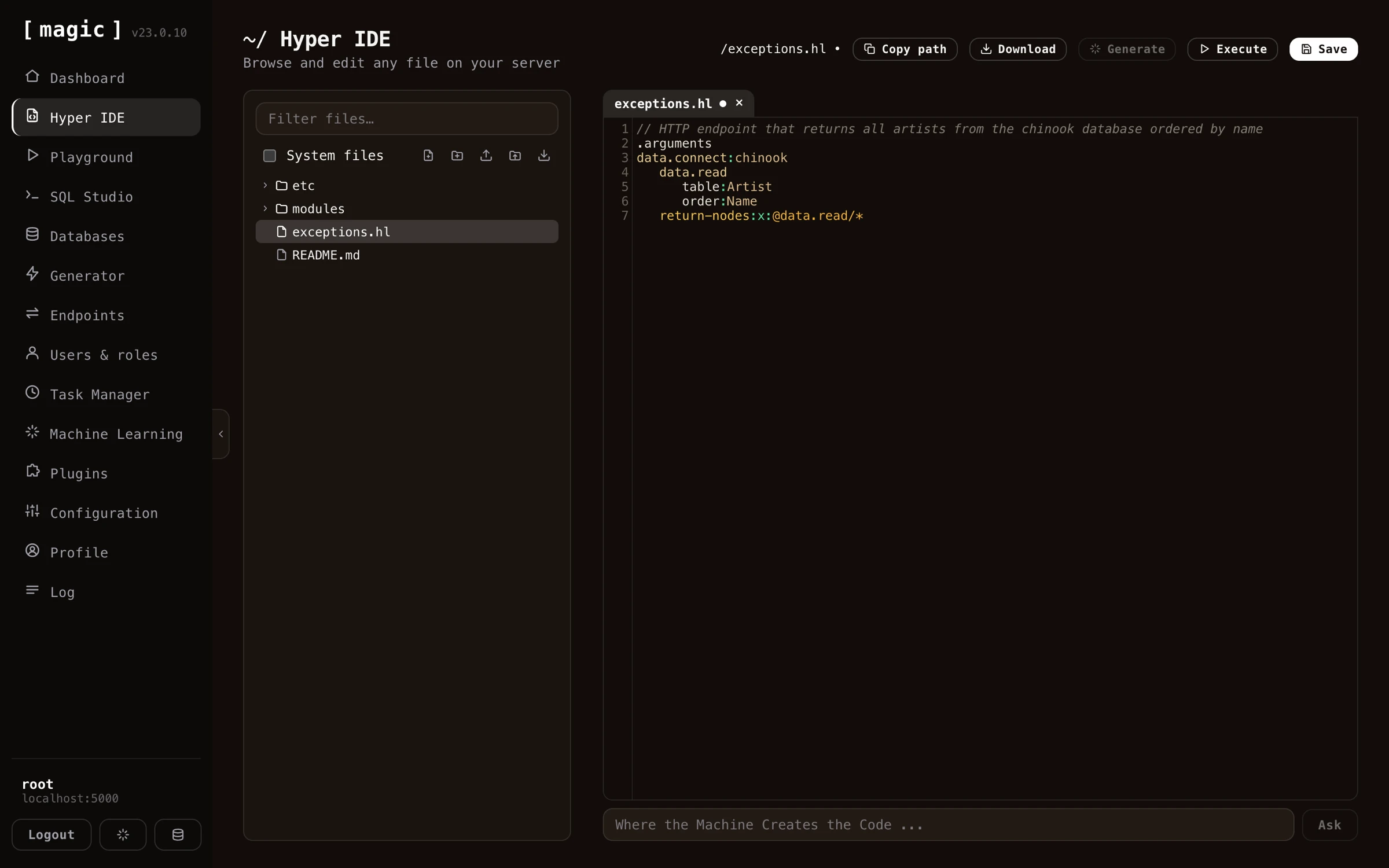 Screenshot of the Hyperlambda Generator creating an HTTP CRUD endpoint