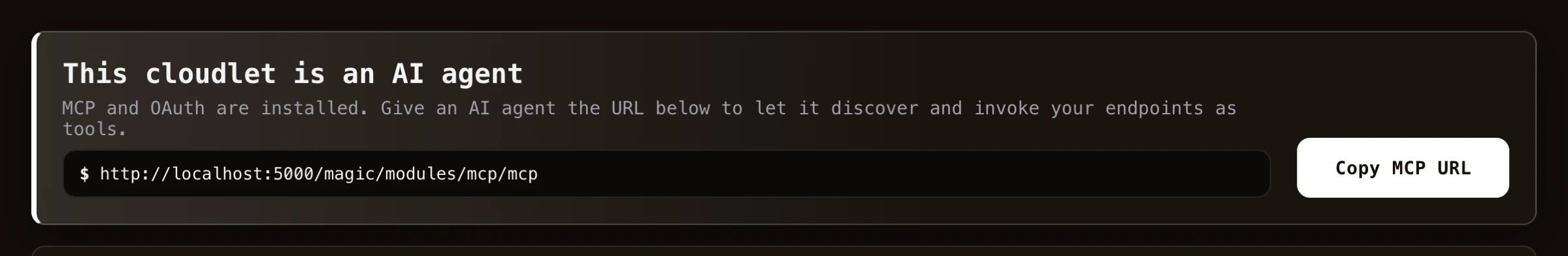 The Copy MCP URL button on the Magic dashboard