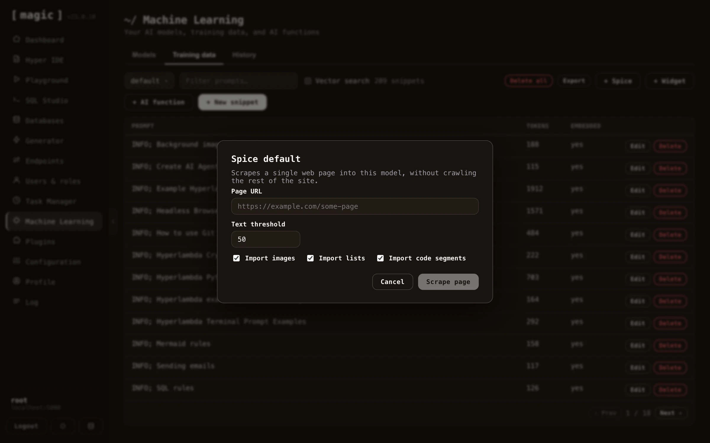 Screenshot of how to spice your model and import an individual page