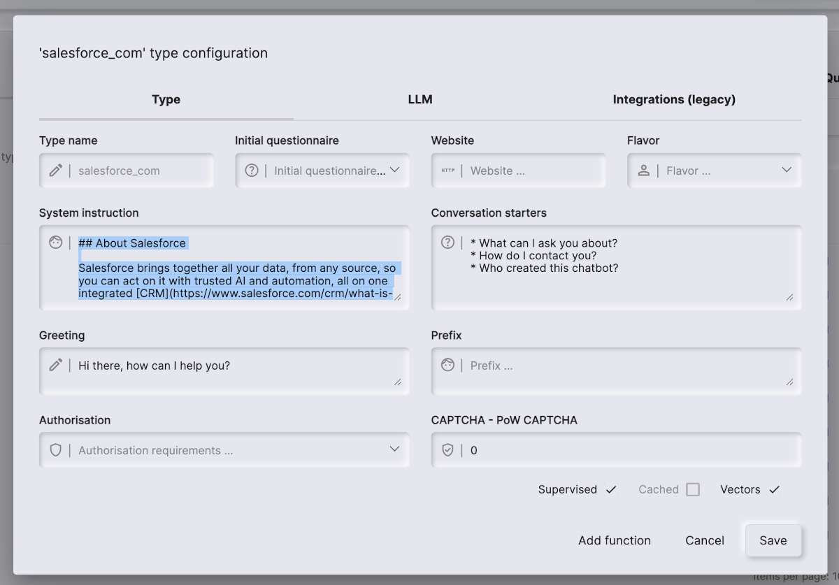 Screenshot of editing the system instruction