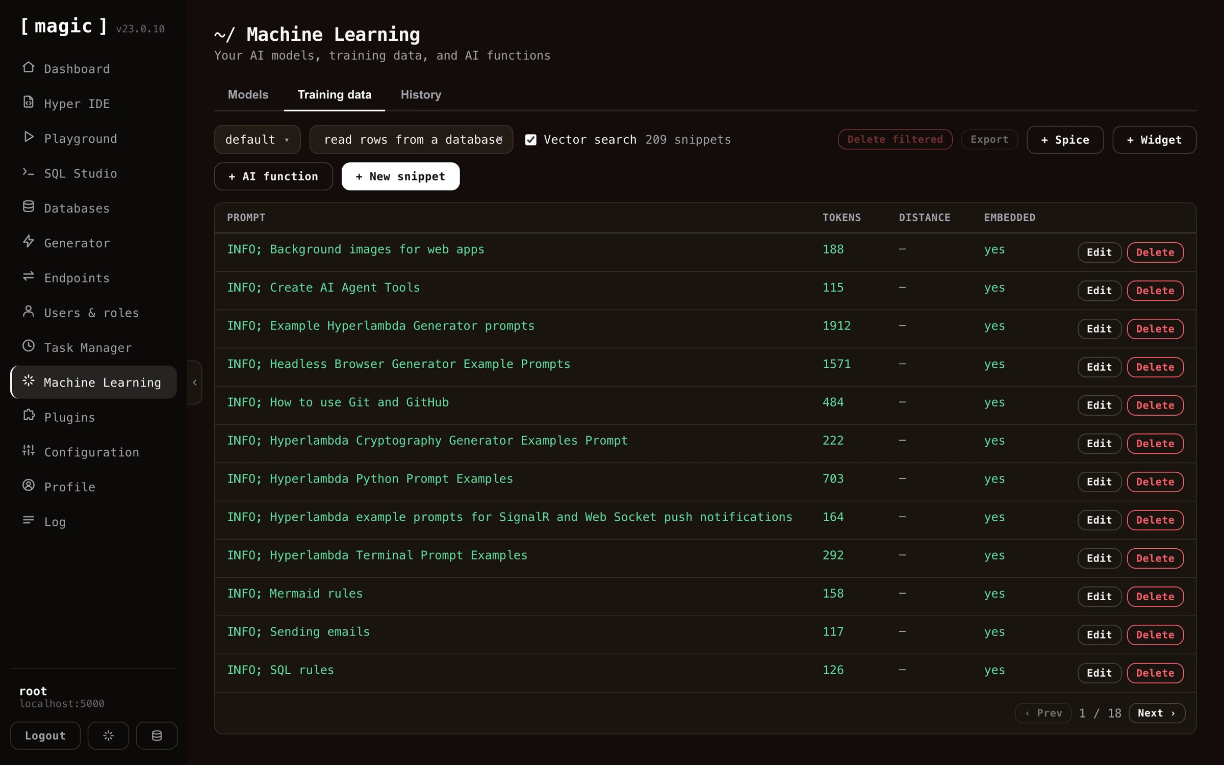 Searching through your training snippets using VSS