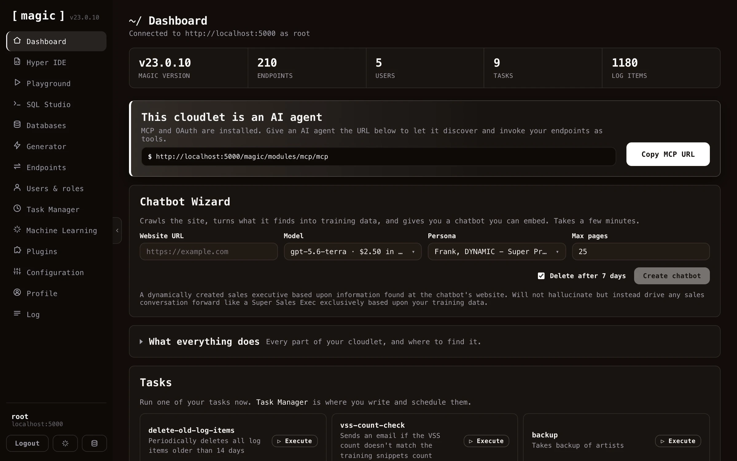 Screenshot of the Magic Dashboard