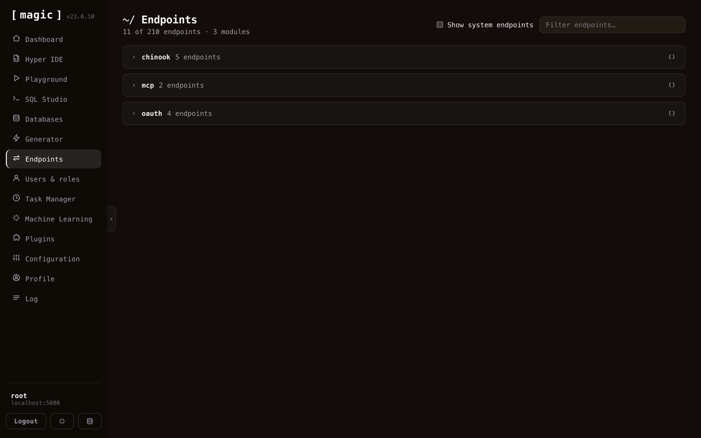 Screenshot of the Endpoints component in Magic and how it allows you to execute HTTP endpoints in your cloudlet