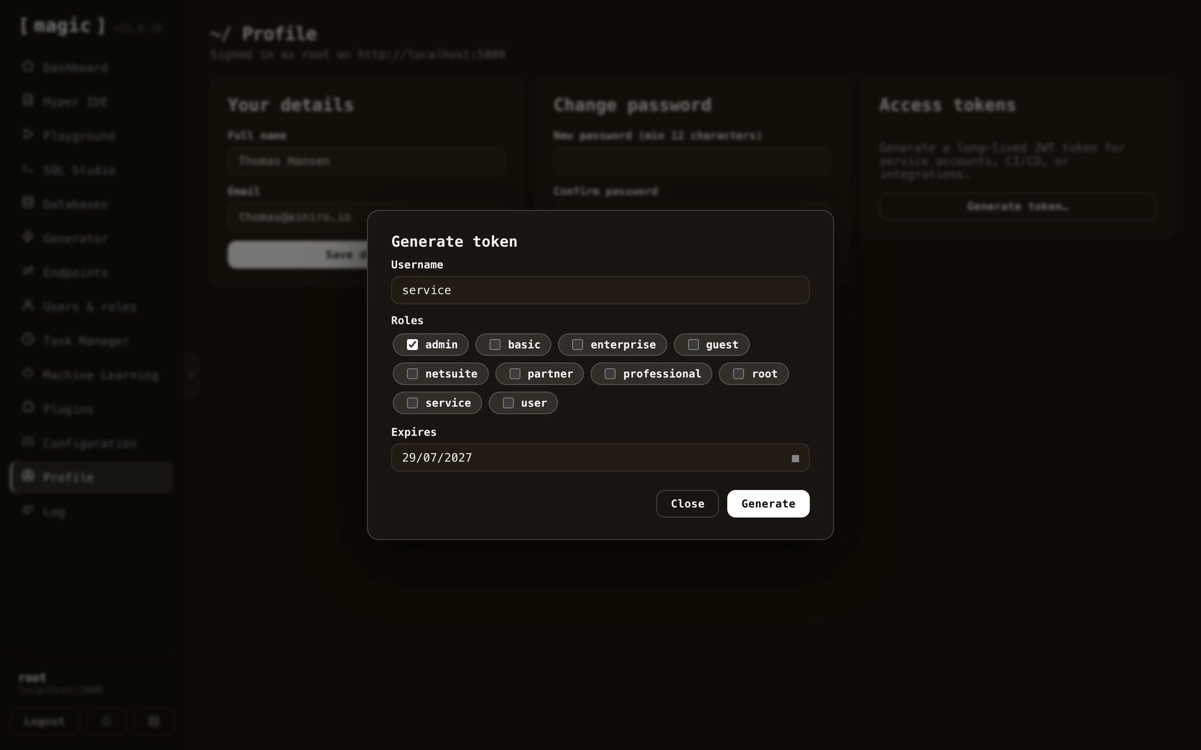 Generate JWT token component
