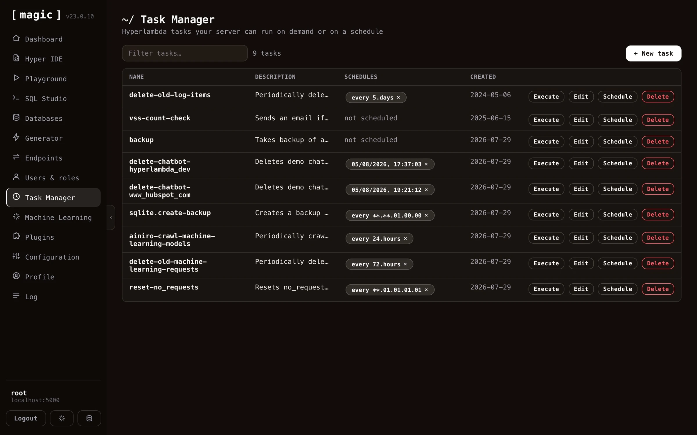 Screenshot of how to create a Hyperlambda task